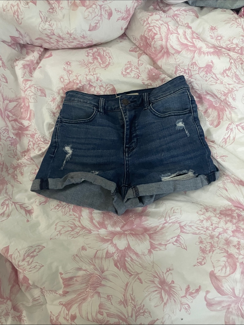 PacSun Dark Blue Rolled Hem Distressed Denim Shorts